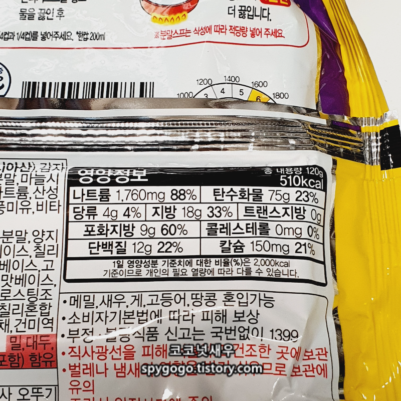 진라면 약간매운맛 칼로리