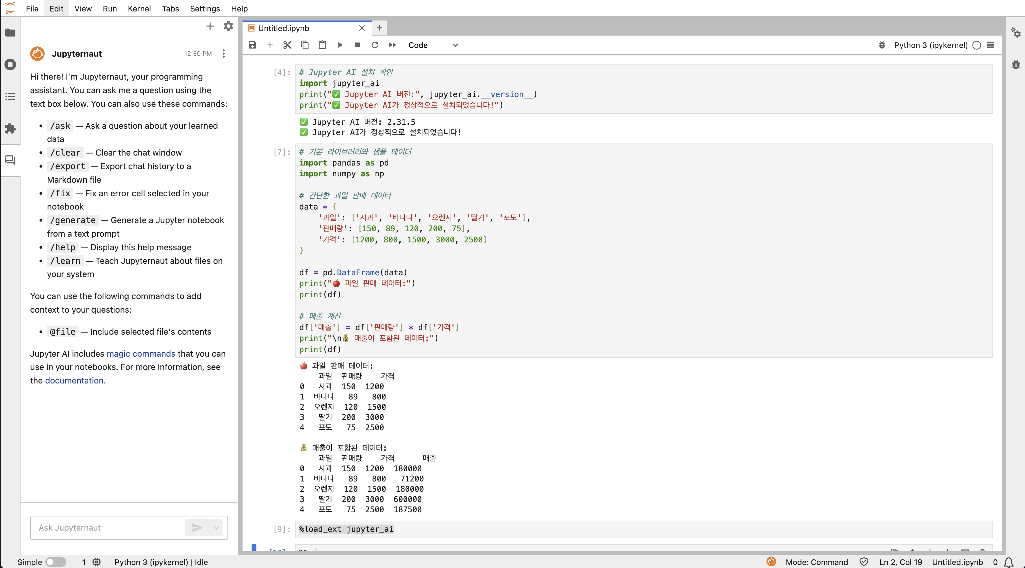 Jupyterlab 설치 후 초기 실행화면