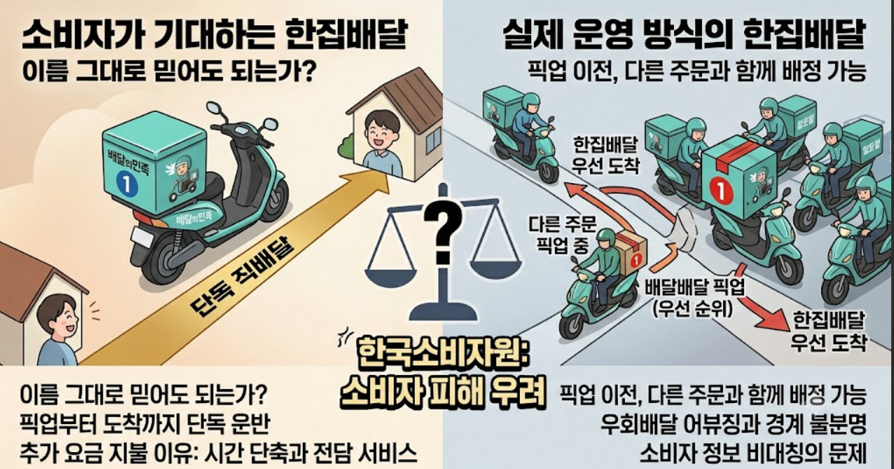 배달의민족 한집배달(서비스 명칭, 우회배달, 소비자 기만)