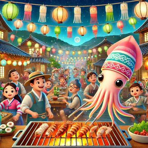 오징어 축제와 마을의 기쁨