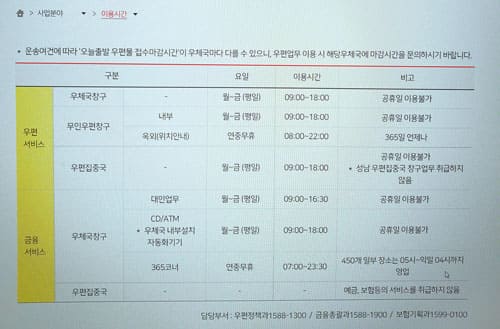 우체국-우편-서비스에-관련된-표