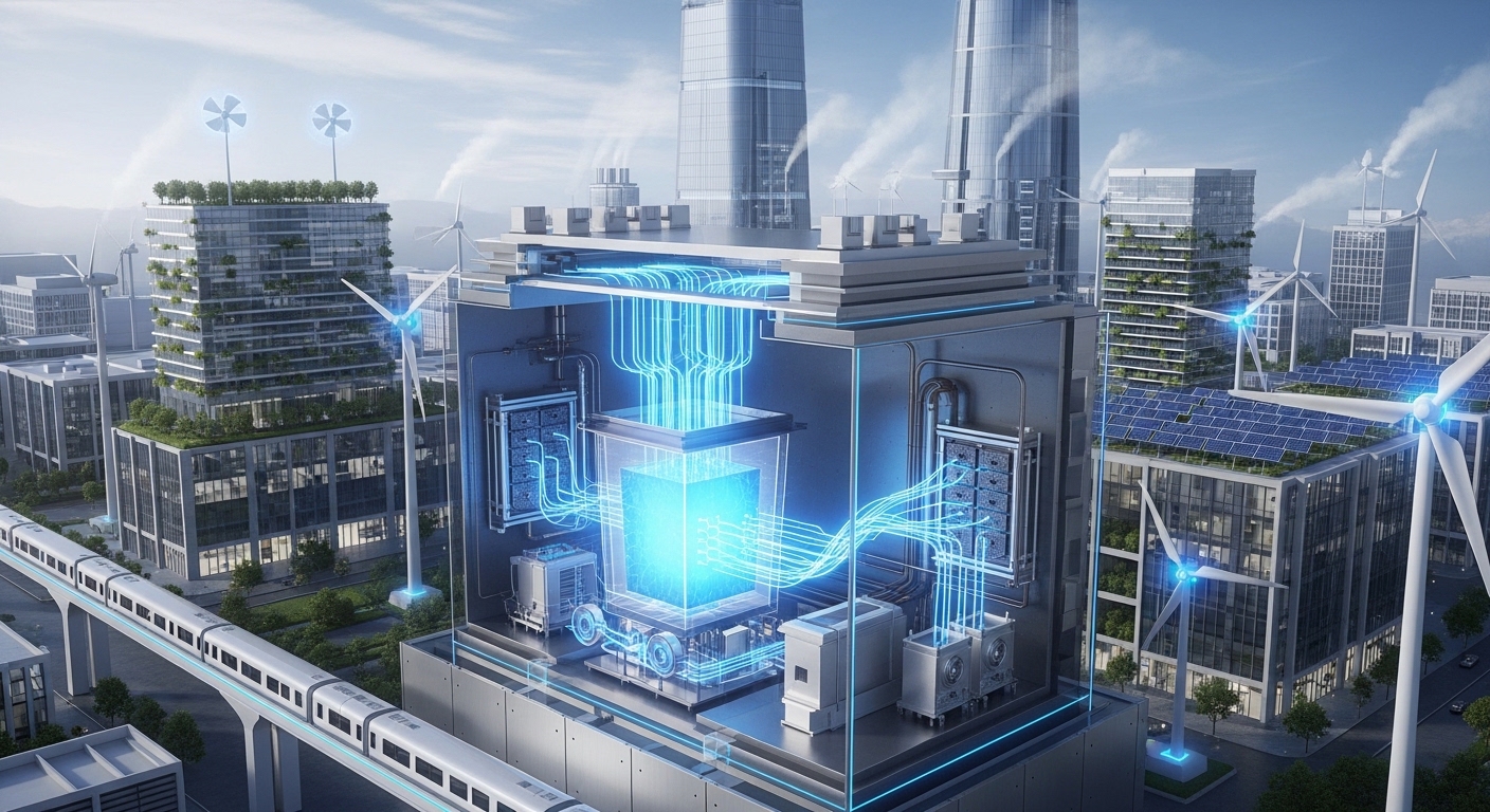 최첨단 소형모듈원전(SMR)의 청사진과 미래 에너지 도시 풍경.