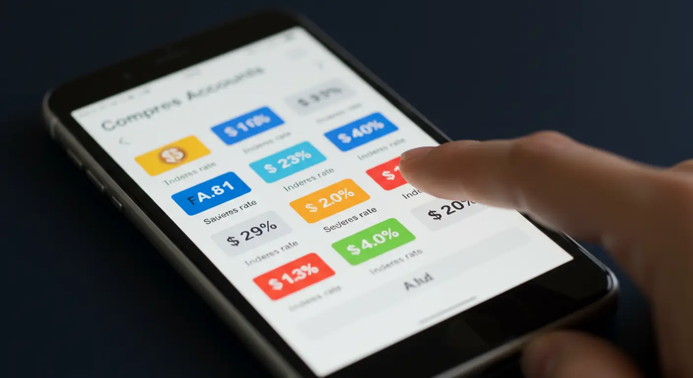 금융 플랫폼을 통해 여러 은행의 예적금 금리를 비교하여 가장 유리한 상품을 찾는 모습
