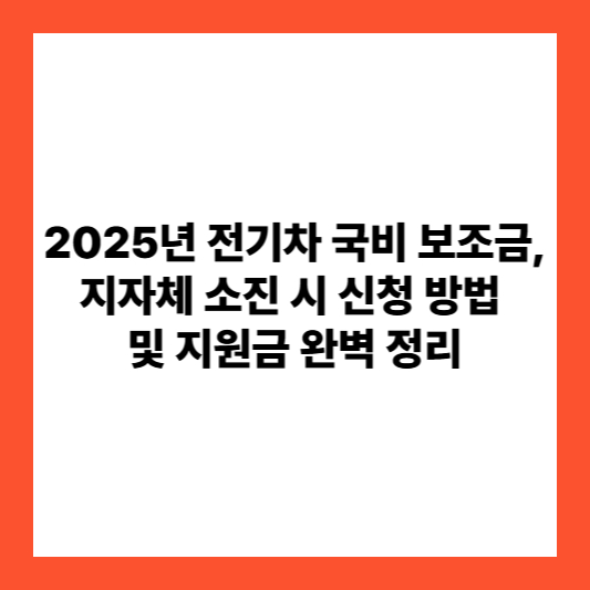 2025년 전기차 국비 보조금, 지자체 소진 시 신청 방법 및 지원금 완벽 정리