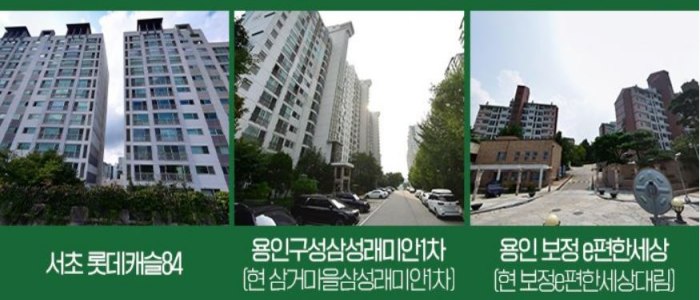 국내 최초의 브랜드 아파트(서초 롯데캐슬84, 용인구성삼성래미안1차, 용인보정e편한세상)