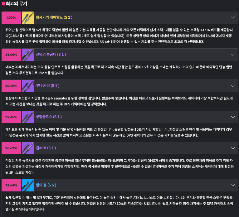 방랑자 무기 효율