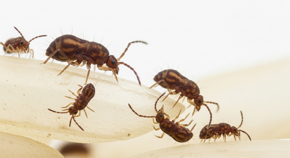 곡물 위에 확대된 미세 곤충