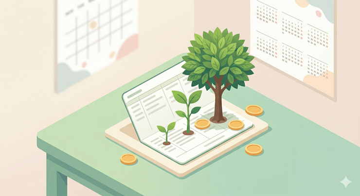 청약 통장 장기 납입과 꾸준한 무주택 기간을 상징하는 새싹 일러스트