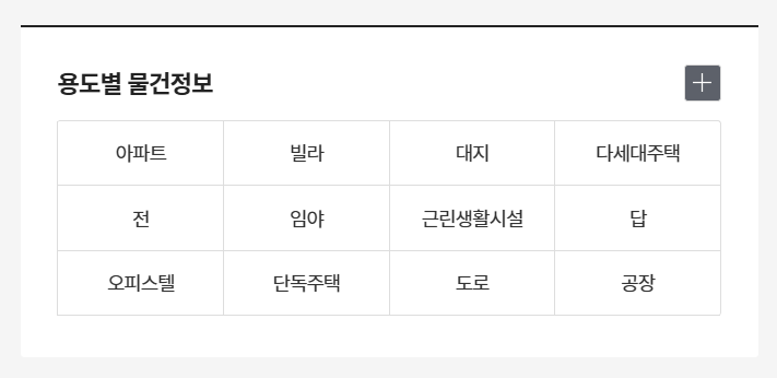 용도별 물건정보 메뉴