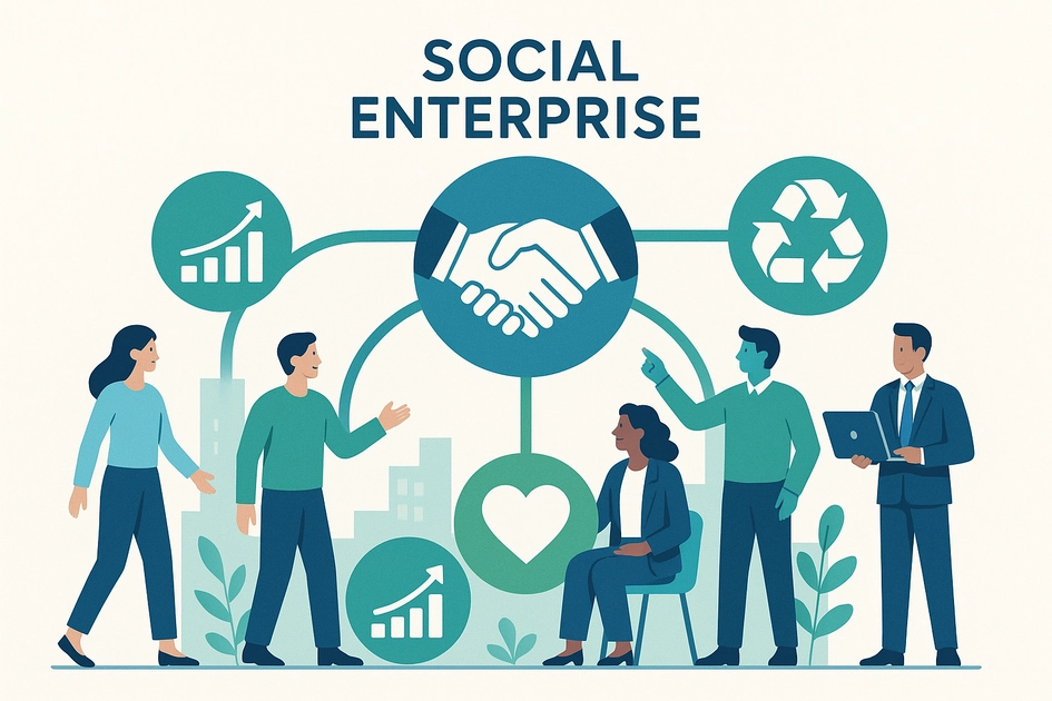 사회적기업 인증 가이드 - 일자리 창출과 사회적 가치를 실현하는 혁신적 비즈니스 모델 설명 인포그래픽