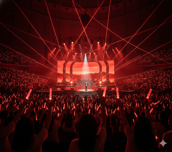 이문세 콘서트 특유의 화려한 조명과 무대 연출