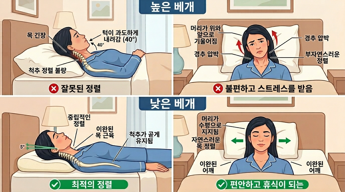 베개 높이에 따른 목 자세 차이 비교