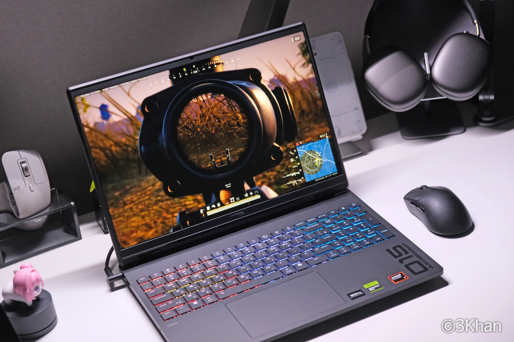 HP HyperX OMEN 15 RTX 5060 배틀그라운드 WQXGA 플레이 장면, 가성비 게이밍 노트북 테스트