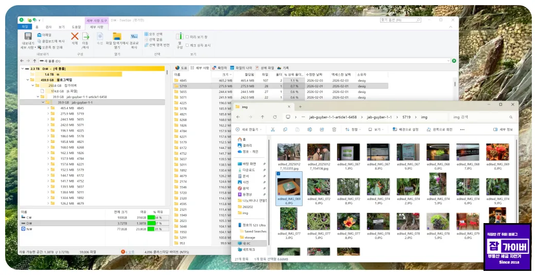 TreeSize에서 용량 큰 폴더를 상단에서 바로 확인하는 예시