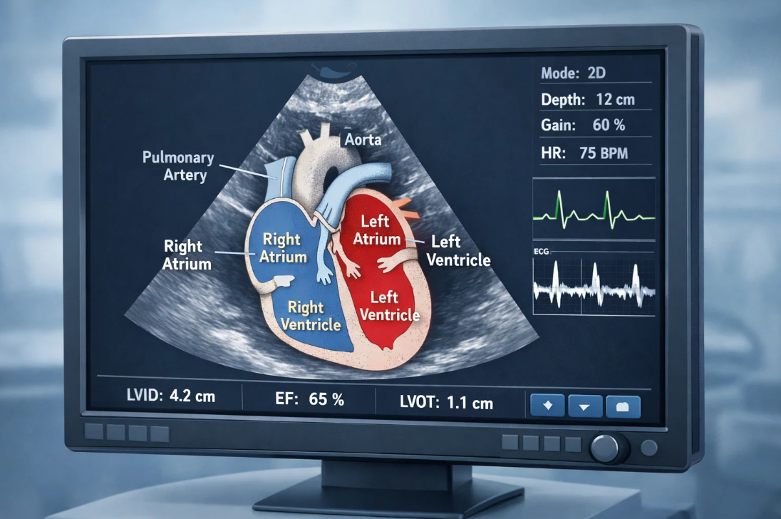 심장 초음파 검사 화면에서 확인하는 심방&middot;심실 구조와 심박동 상태