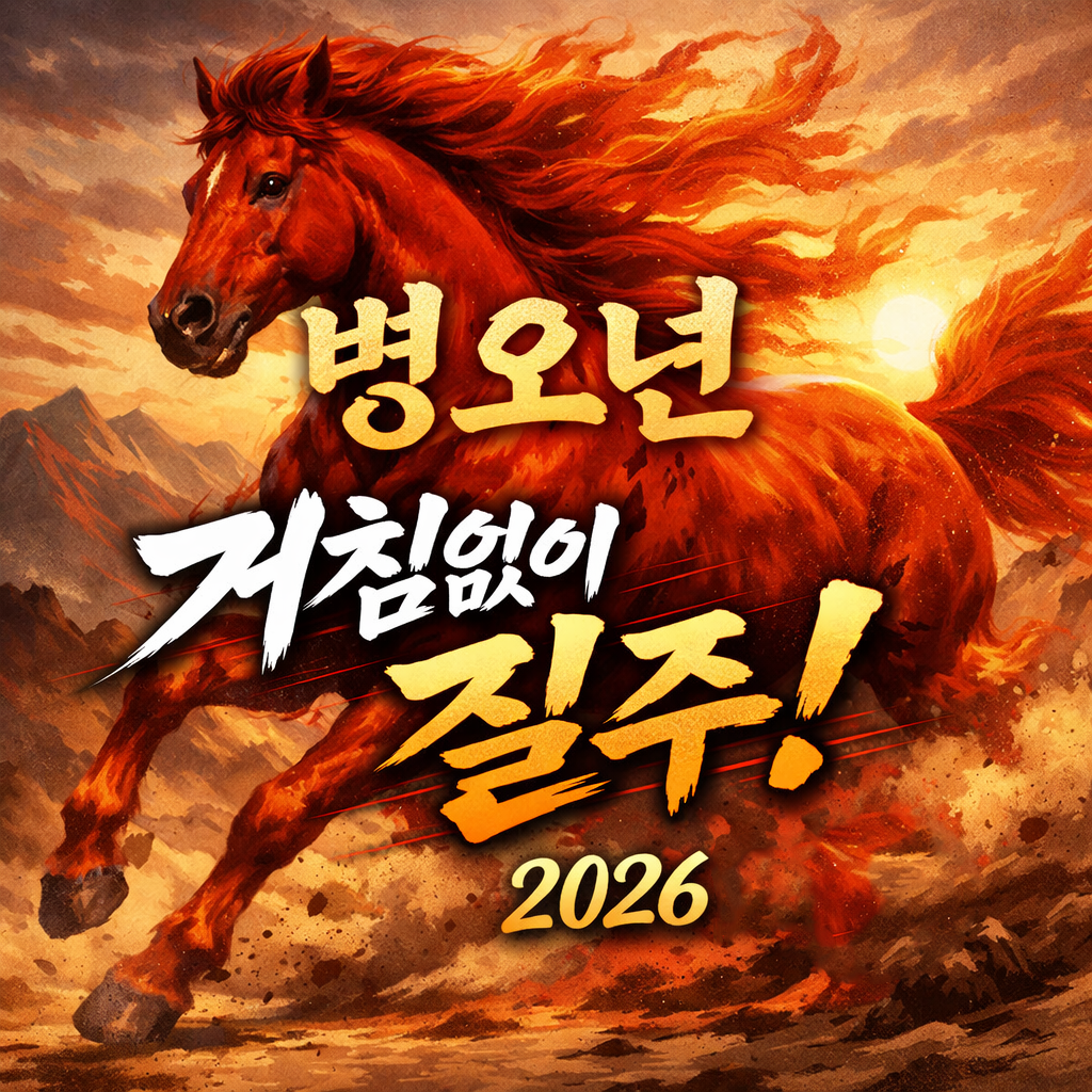 병오년 거침없이 질주, 2026 붉은 말 역동적 이미지