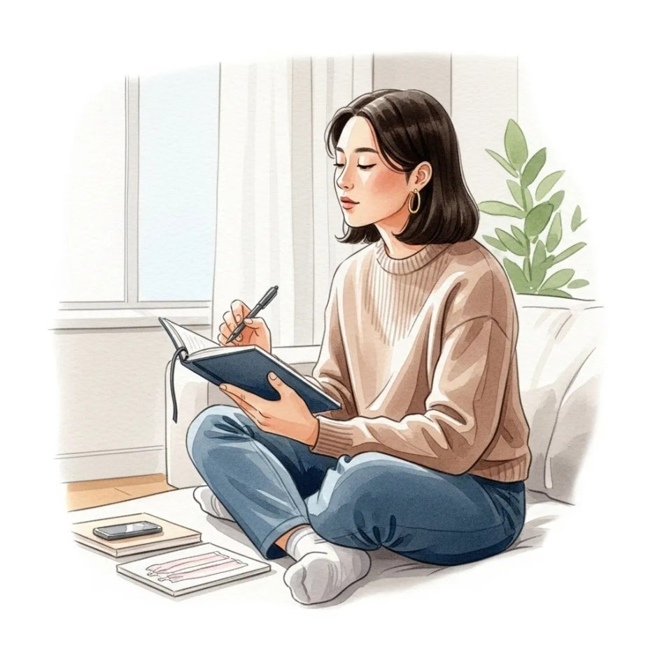 자신만의 스타일을 고민하며 기록하는 사람의 모습.