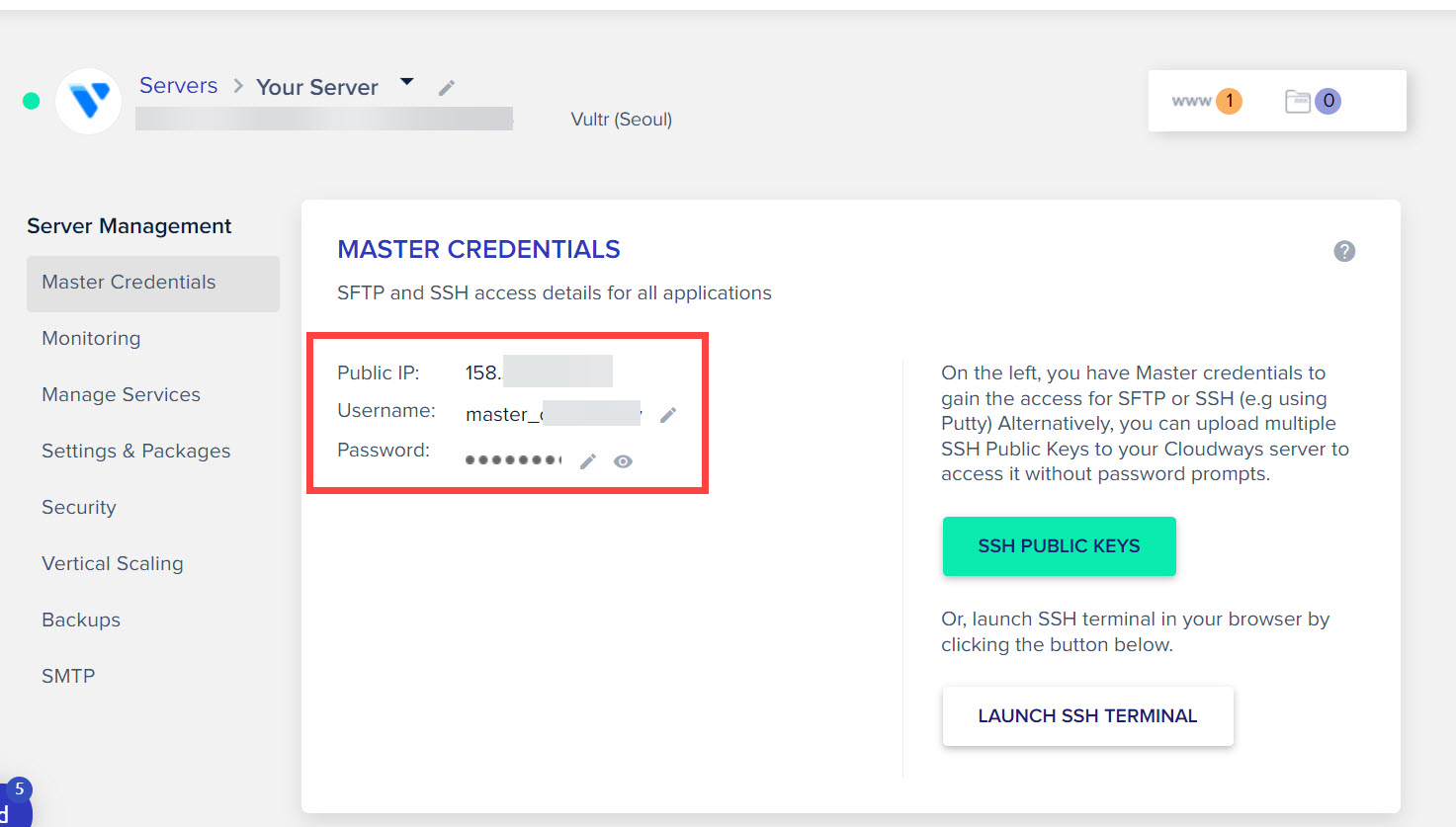 클라우드웨이즈(Cloudways) SFTP 접속 방법 - 로그인 액세스 정보