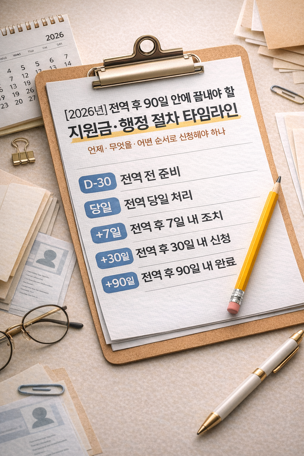 [2026년] 전역 후 90일 안에 끝내야 할 지원금&middot;행정 절차 타임라인