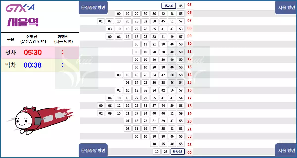 GTX 서울역 증차반영 시간표