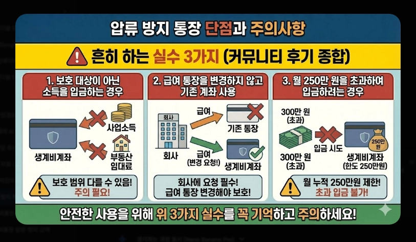 압류방지통장 장단점 비교 [2026년 기준] 생계비계좌 개설 전 반드시 확인할 5가지