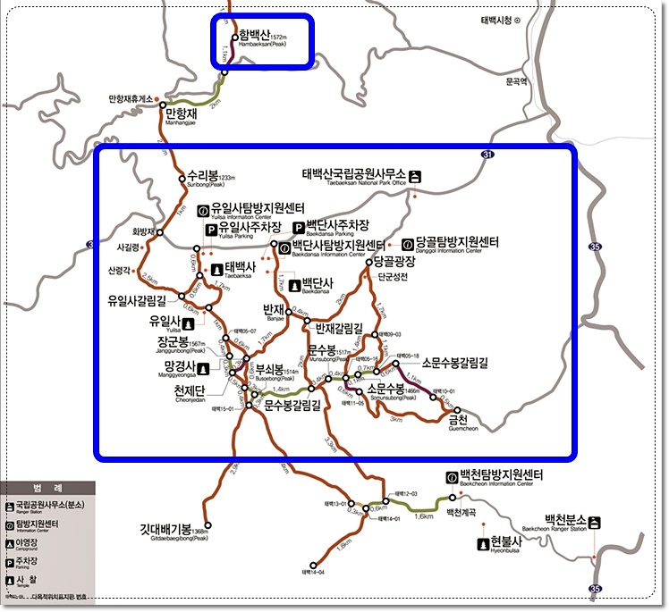 태백산 등산 전체 지도
