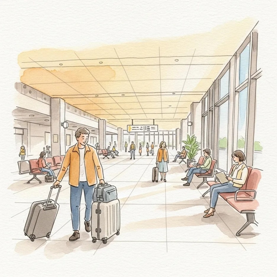 평화로운 공항에서 서로 돕는 사람들