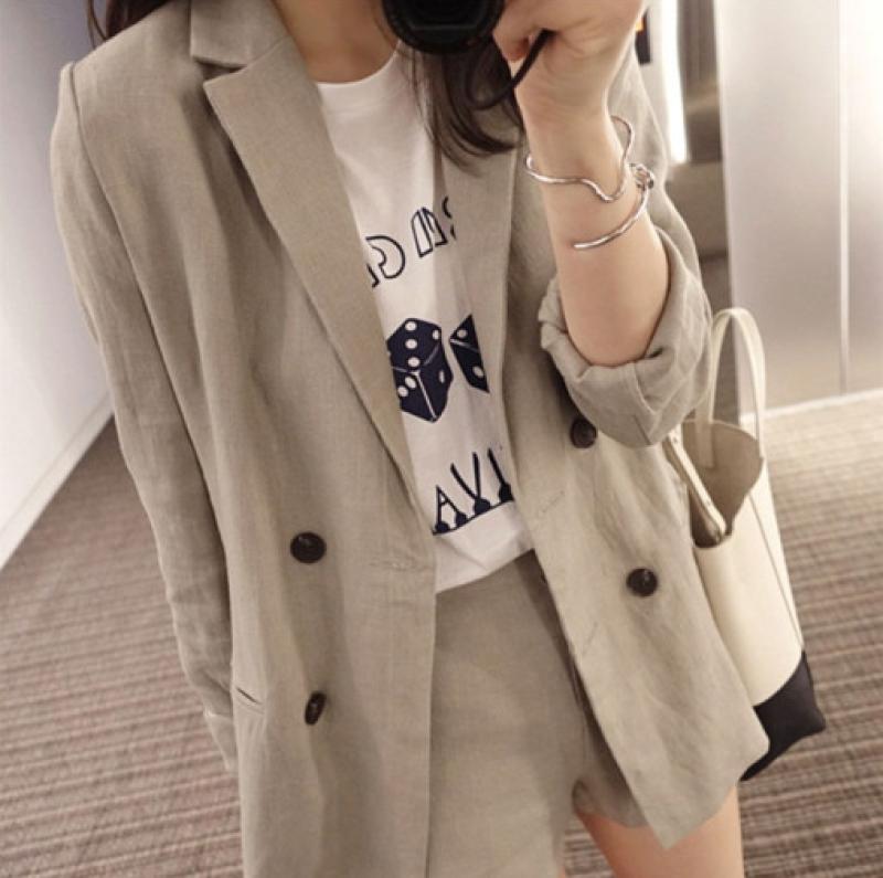 봄 여름 여성 린넨 자켓 반바지 투피스 정장세트