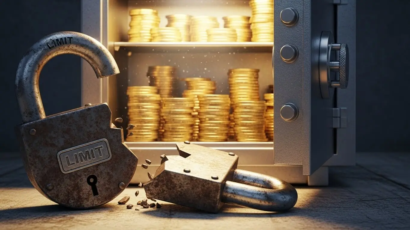 생활안정자금 대출의 연간 1억 원 한도 제한이 사라져 금고가 활짝 열린 것을 묘사한 이미지