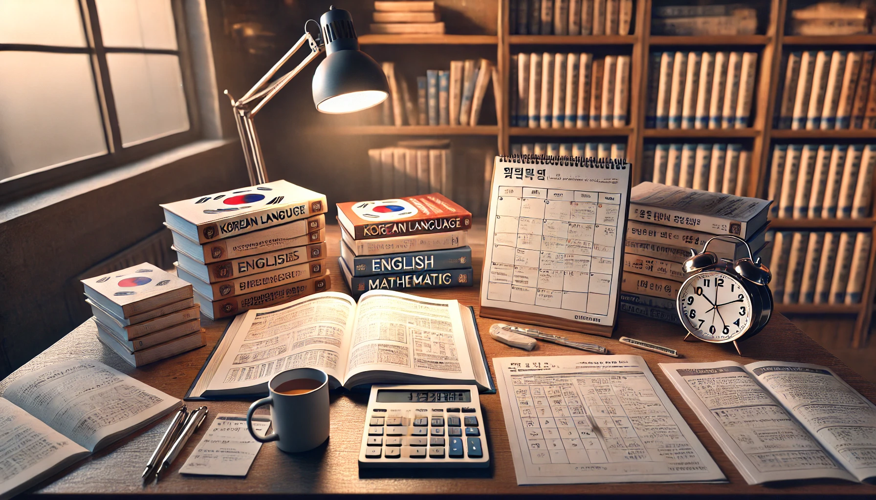 공무원 시험 필수 과목별 공무하는 응시생의 책상