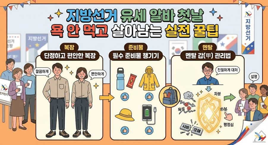 지방선거 유세 알바 첫날 욕 안 먹고 살아남는 실전 꿀팁 (복장, 준비물, 멘탈 관리법)
