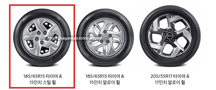 2025 베뉴 15인치 스틸 휠, 15인치 알로이 휠, 17인치 알로이 휠 디자인