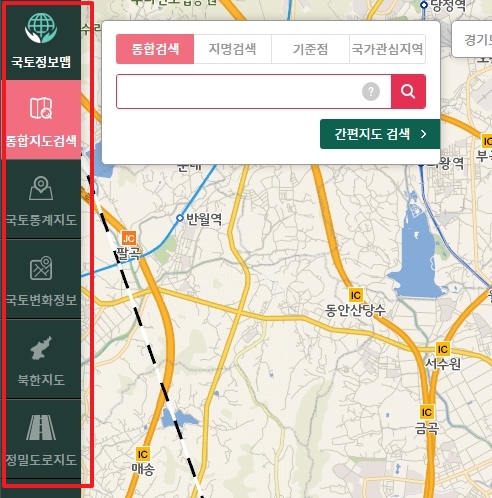 좌측 메뉴에서 통계지도 등 다양한 옵션 확인