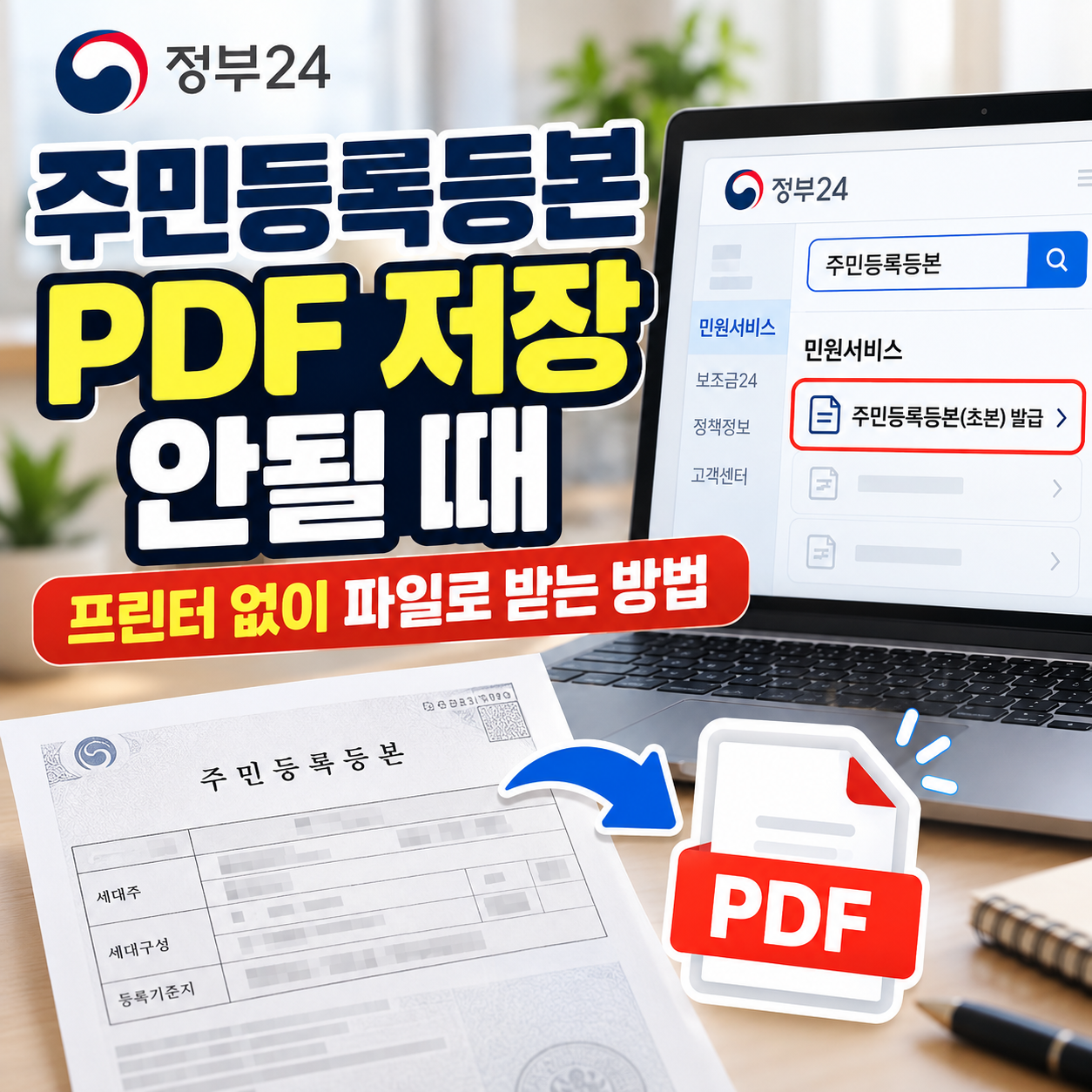 주민등록등본 PDF 저장 안될 때