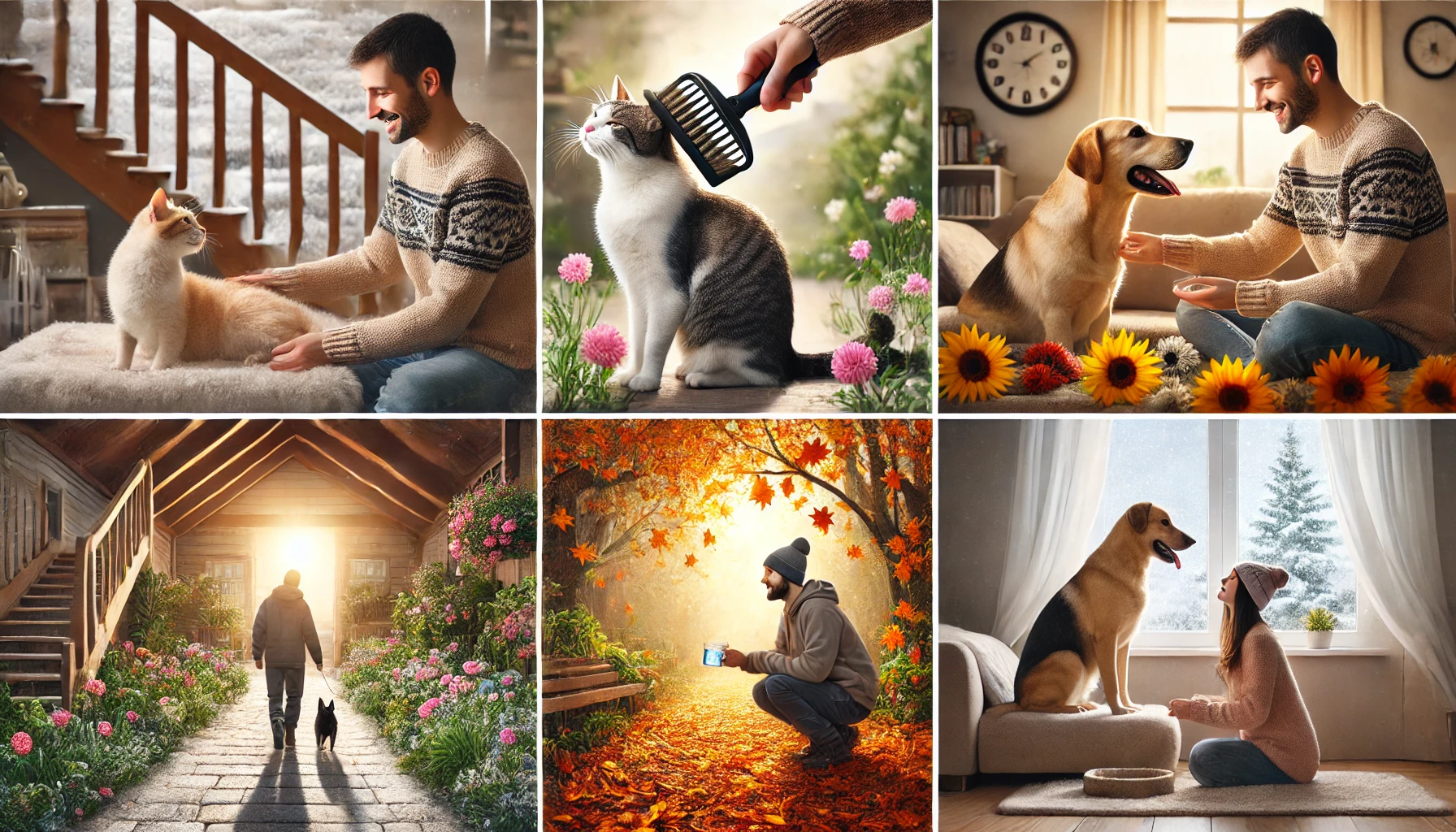 계절별 강아지와 고양이 그림