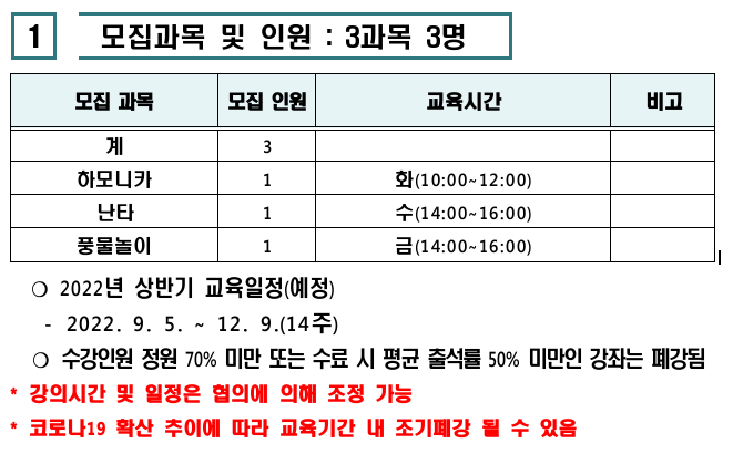 2022년 하반기 포항시 장량동 평생교육 강사 모집공고 ~22년8월9일