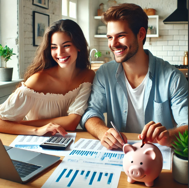 부부가 함께 가계부를 작성하는 모습의 사진