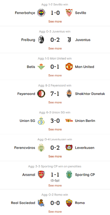 22/23 UEFA 유로파리그 16강 2차전 경기결과