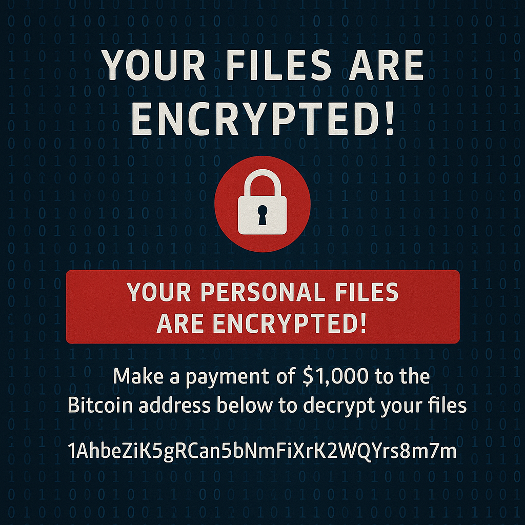 암호화된 데이터와 랜섬 요구 메시지 사진