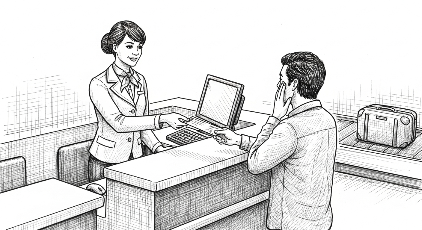 체크인 카운터에서 탑승권을 받는 승객