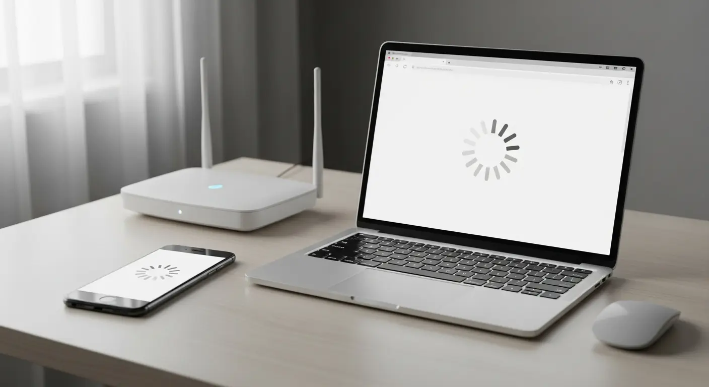 와이파이는 연결돼 있지만 인터넷 속도가 느린 상황을 설명하는 이미지