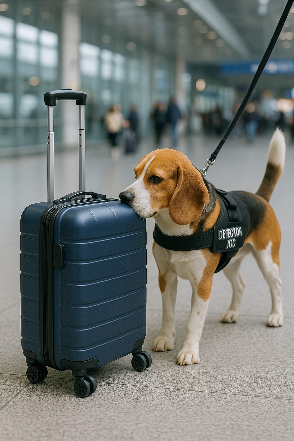공항에서 탐지견 활동하는 비글