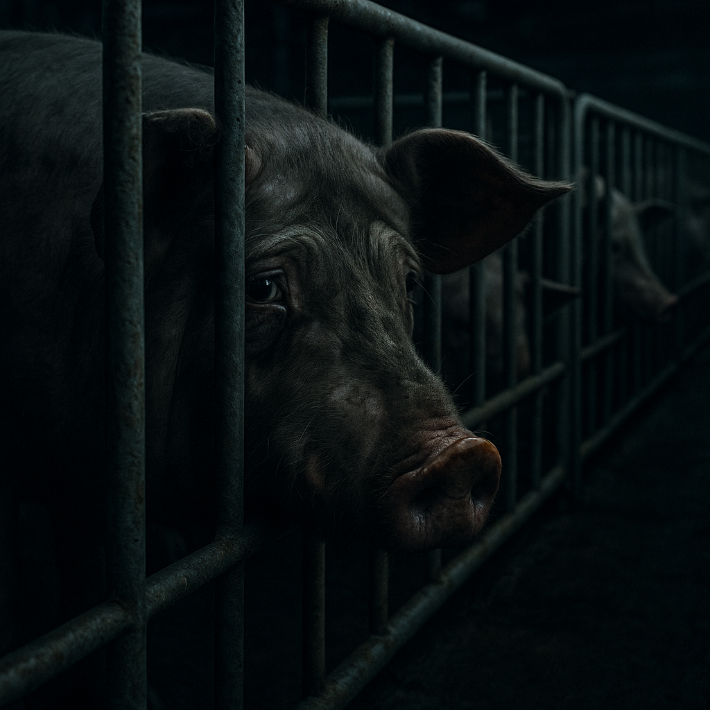 공장식 축산시설 안에 갇힌 돼지 사진