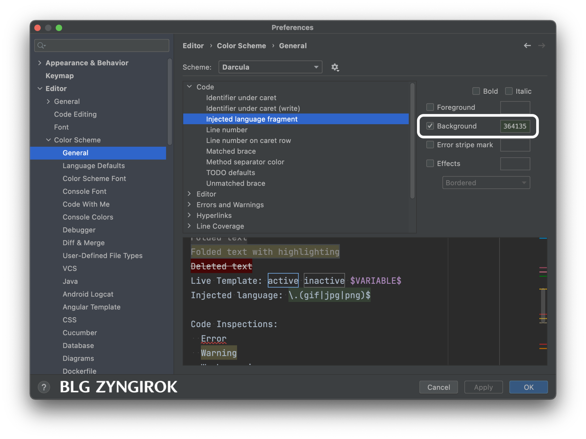 인텔리제이에서-컬러-쉠에서-인젝티드-랭귀지-프래그먼트를-찾는다
