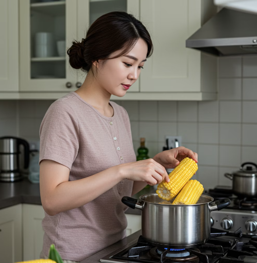 옥수수를 끓는 물에 넣는 모습 1