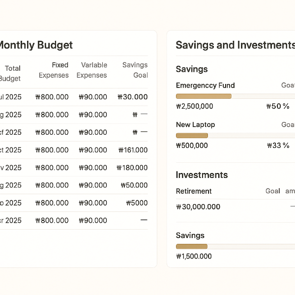 예산 설정과 목표 관리 페이지 구성 사진
