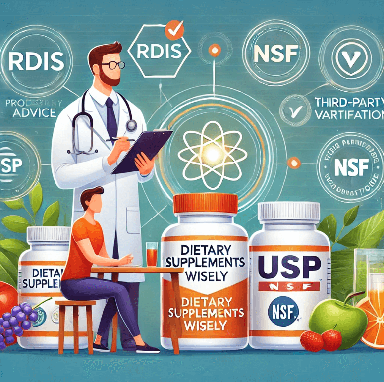 건강보조식품을 현명하게 사용하기 위한 팁을 보여주는 이미지