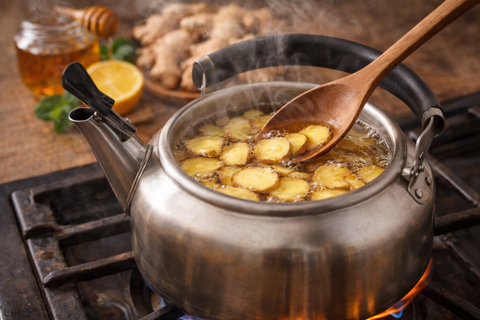생강차 끓이는 모습