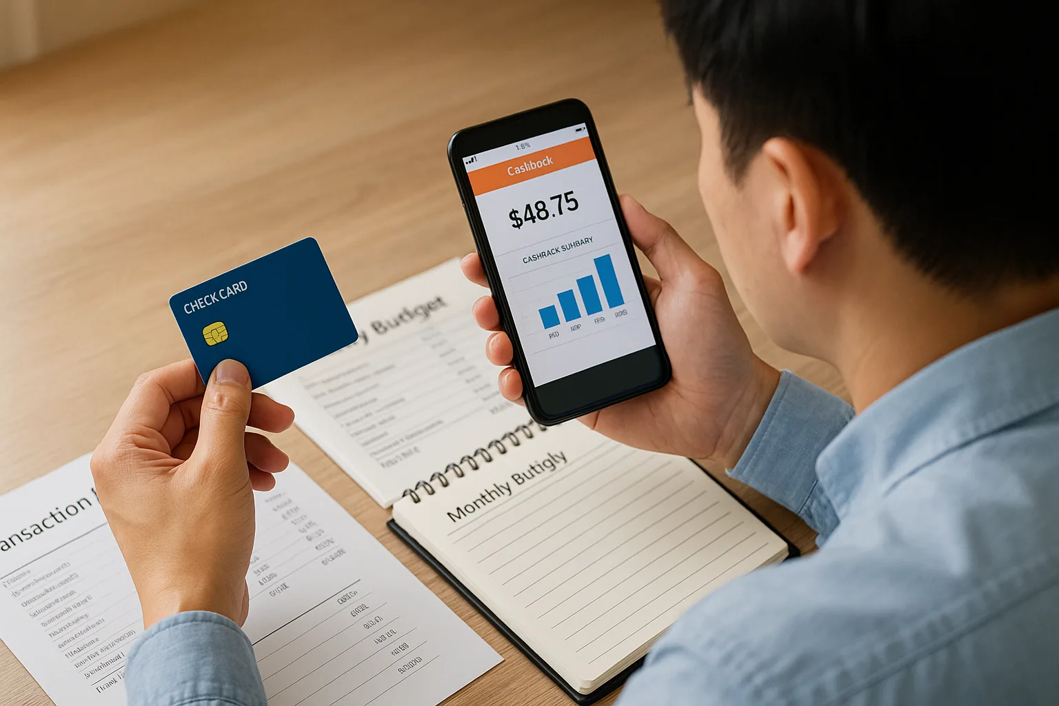 체크카드와 결제내역·가계부 앱을 함께 확인하며 캐시백 누수 구간을 점검