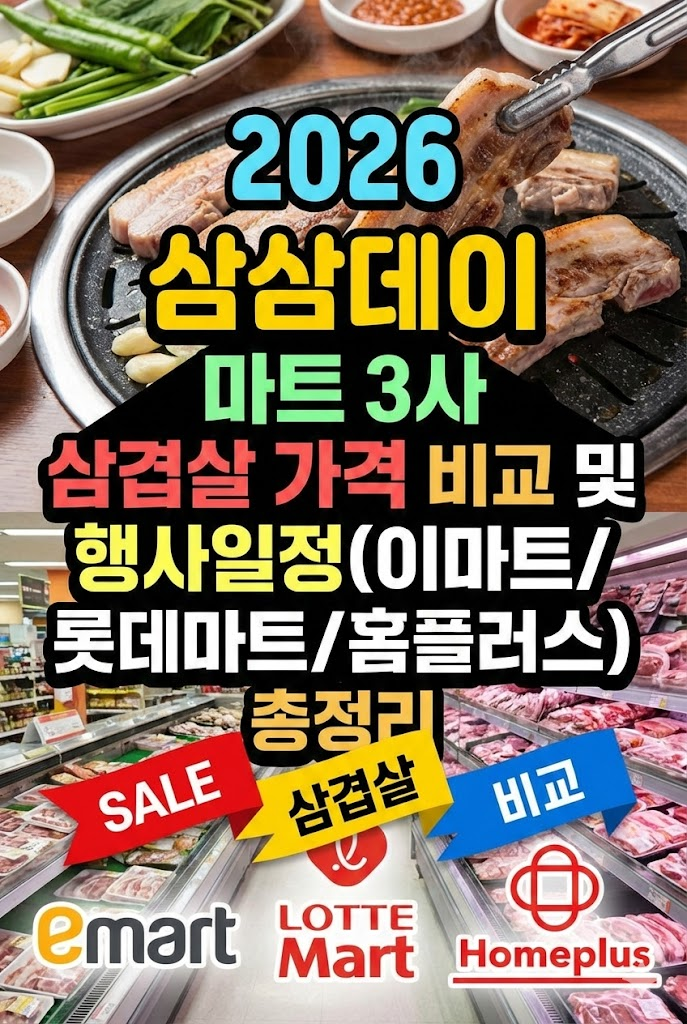 2026 삼삼데이 마트 3사 삼겹살 가격 비교 및 행사일정(이마트/롯데마트/홈플러스) 총정리